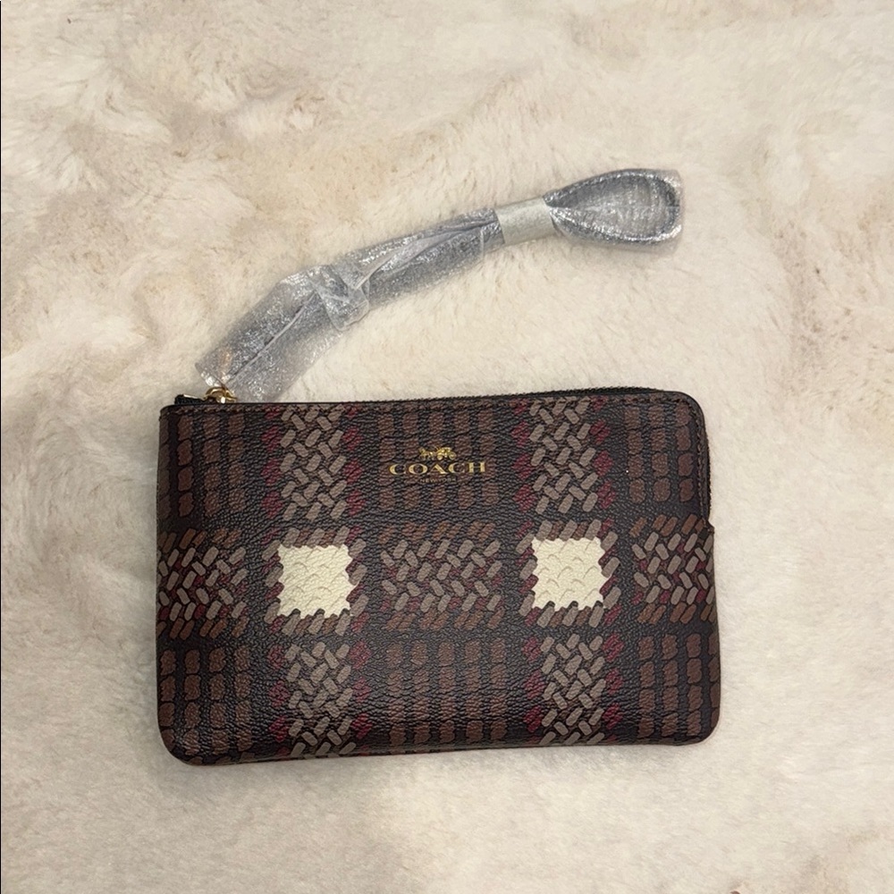 Coach Brown Plaid Wristlet